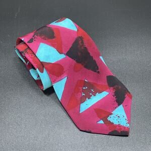 VTG Marienbad Memphis Abstract Necktie Magenta Blue Hand Painted Tie 3.75” Retro
